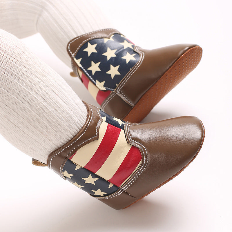 Star Stripe Spliced Design High Top Non Slip Baby Shoes