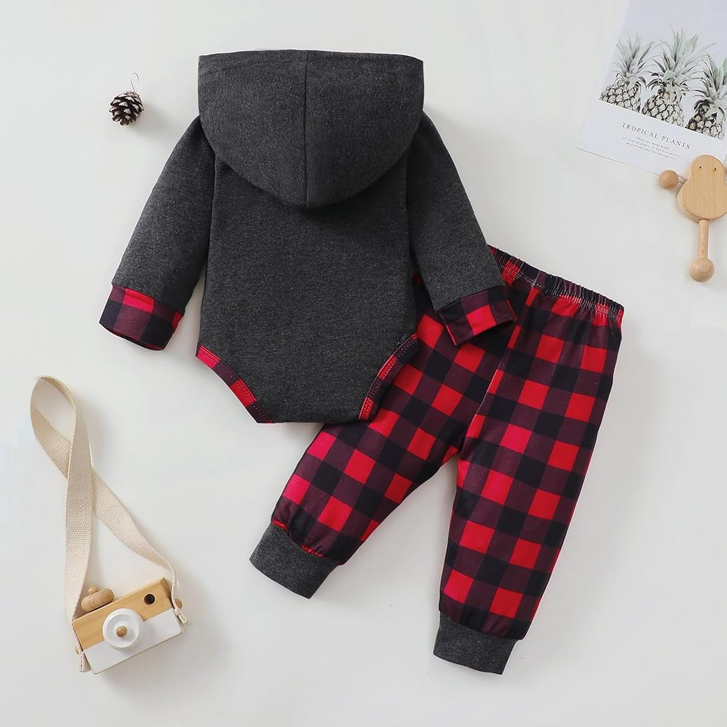 2PCS Father and Son Letter Plaid Printed Baby Set