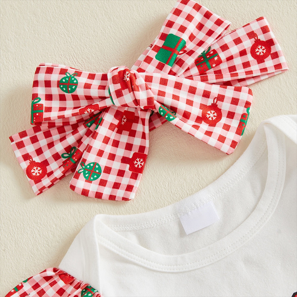 3PCS Lovely My 1st Christmas Letter Plaid Print Baby Girl Set