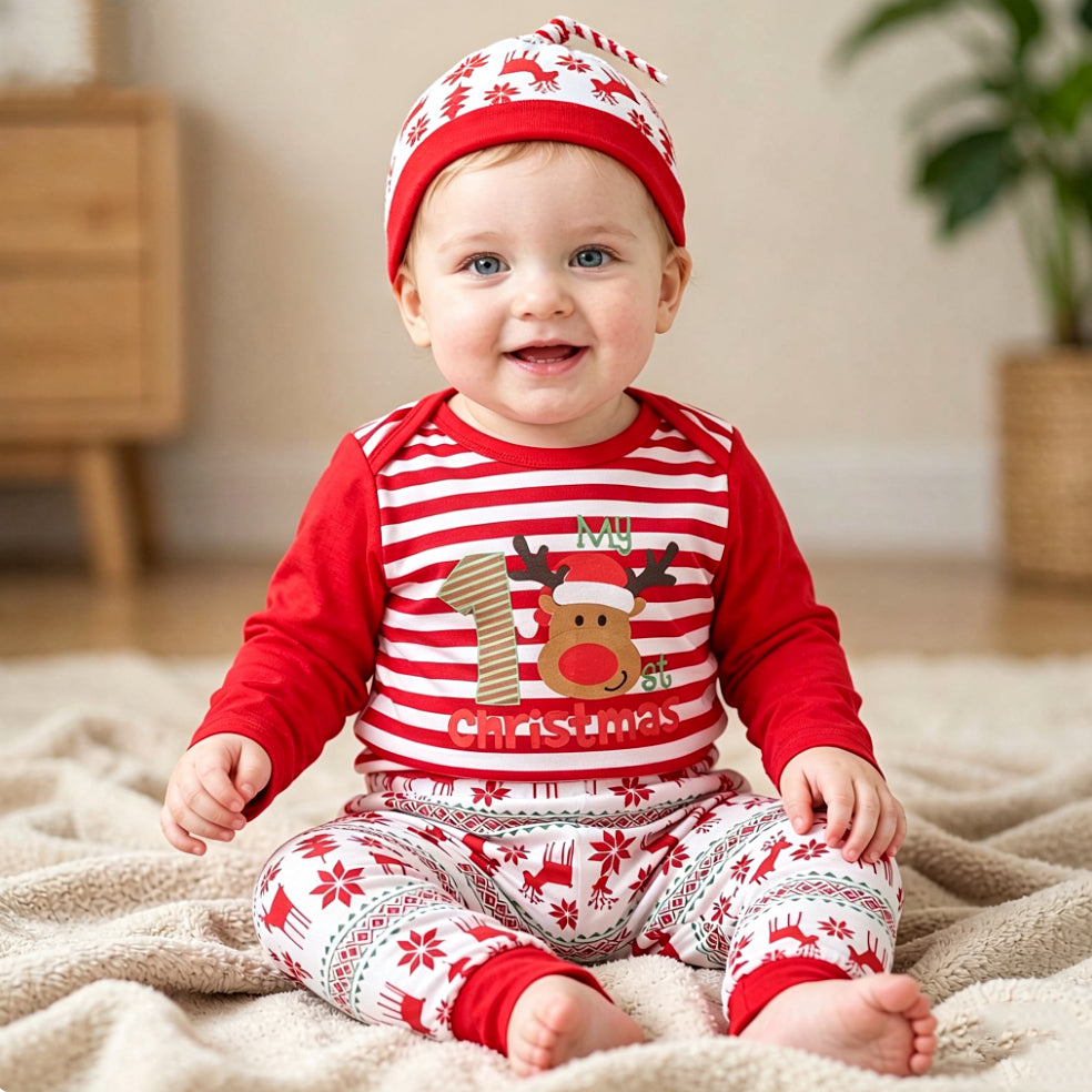 Conjunto de bebé con estampado de letras de alce navideño lindo de 3 piezas