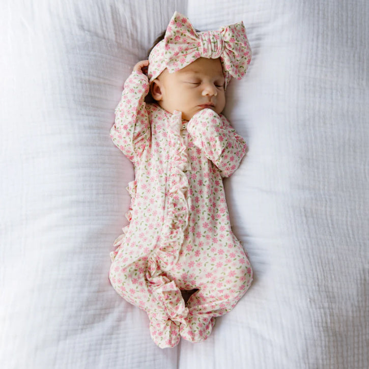 2PCS Sweet Floral Print Ruffle Long Sleeve Baby Jumpsuit