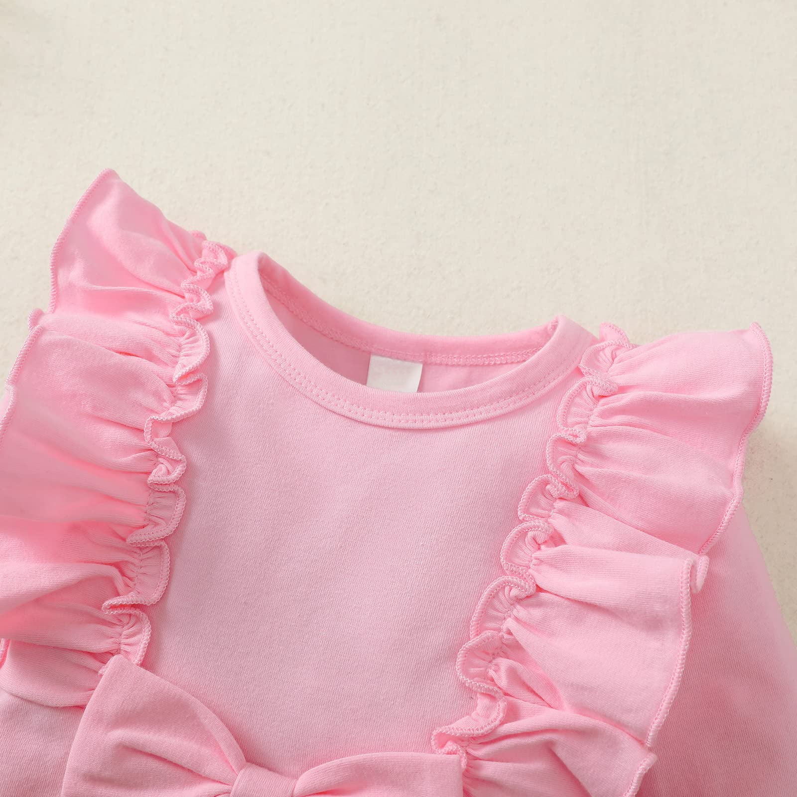 2PCS Lovely Solid Color Long Sleeve Ruffle Baby Jumpsuit