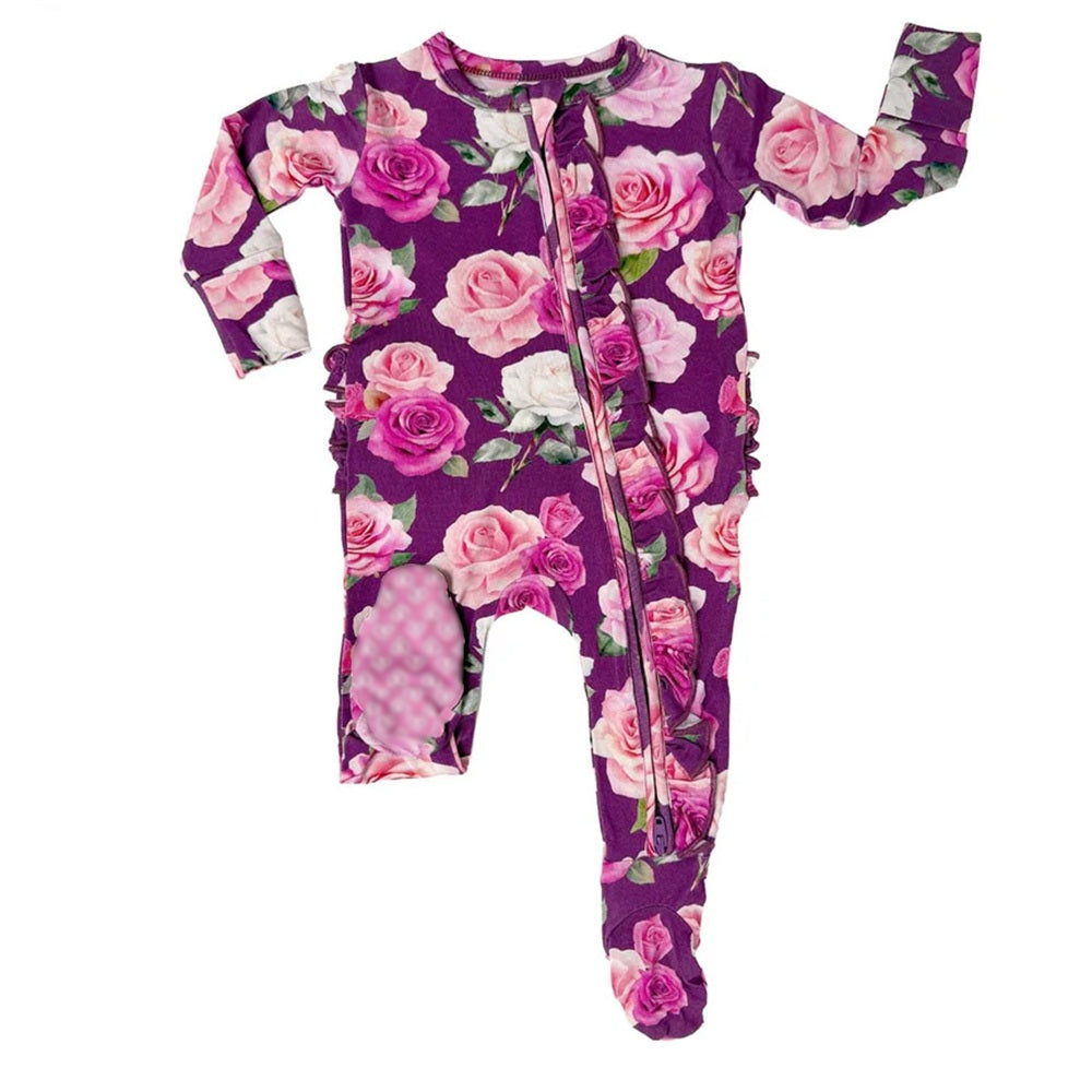 2PCS Sweet Floral Print Zipper Long Sleeve Baby Girl Jumpsuit
