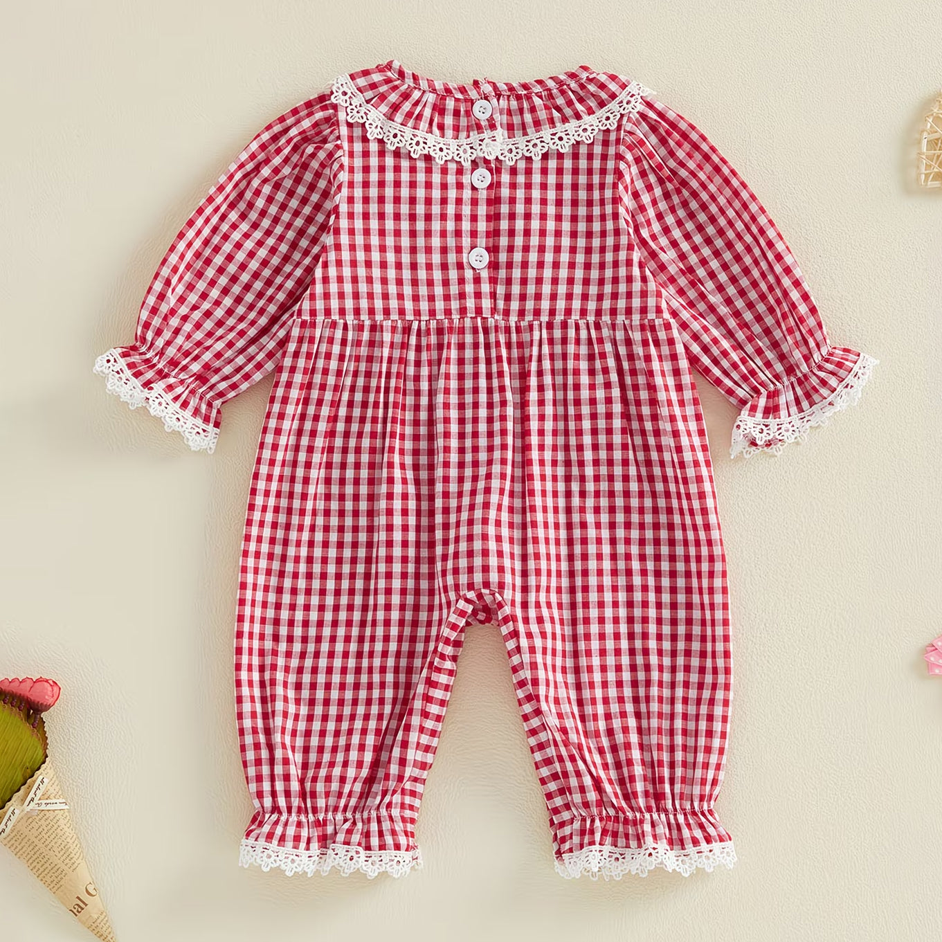 Lovely Be Mine Letter Plaid Print Baby Jumpsuit