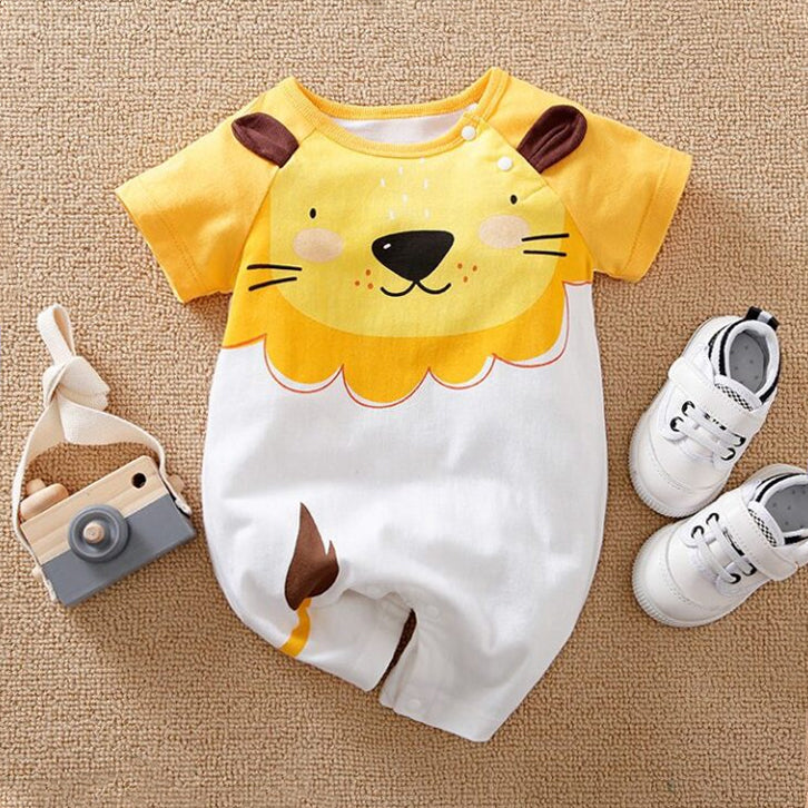 Stylish Cute Lion Printed Short Sleeve Baby Jumpsuit
