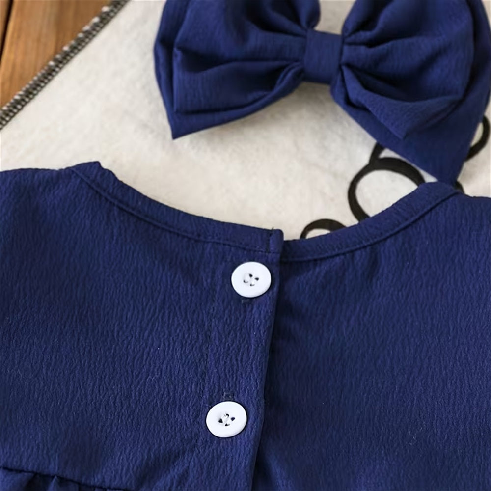 2PCS Stylish Floral Embroidery Flounce Sleeve Baby Jumpsuit