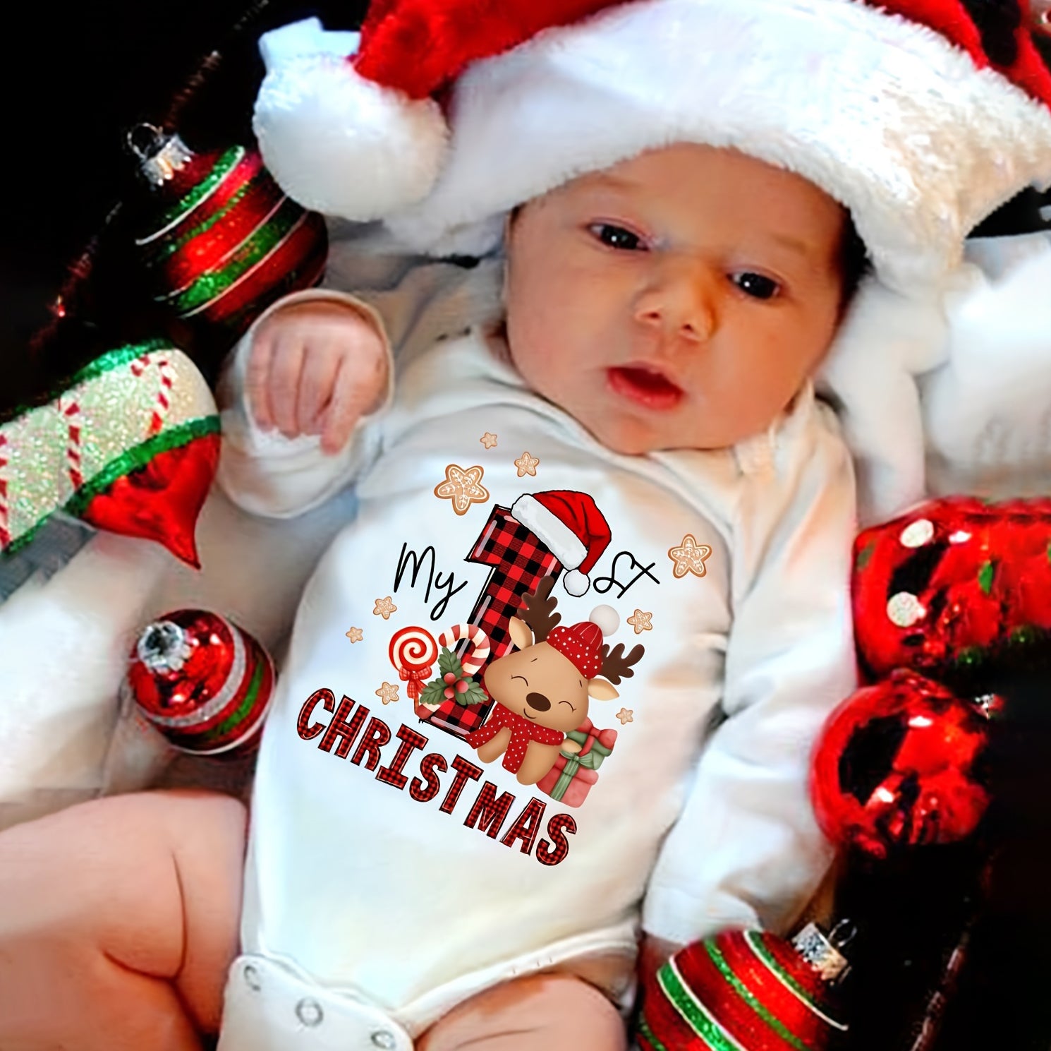 My1st Christmas Letter Printed Short Sleeve Baby Romper