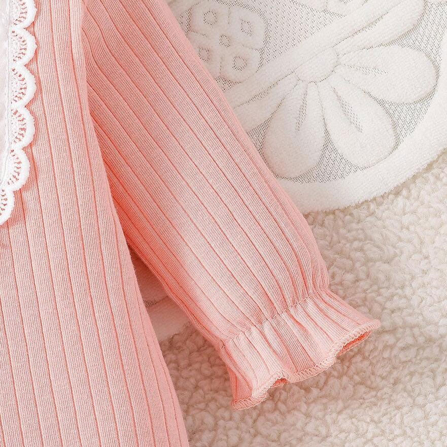 2PCS Grace Lace Bowknot Decor Long Sleeve Baby Girl Jumpsuit