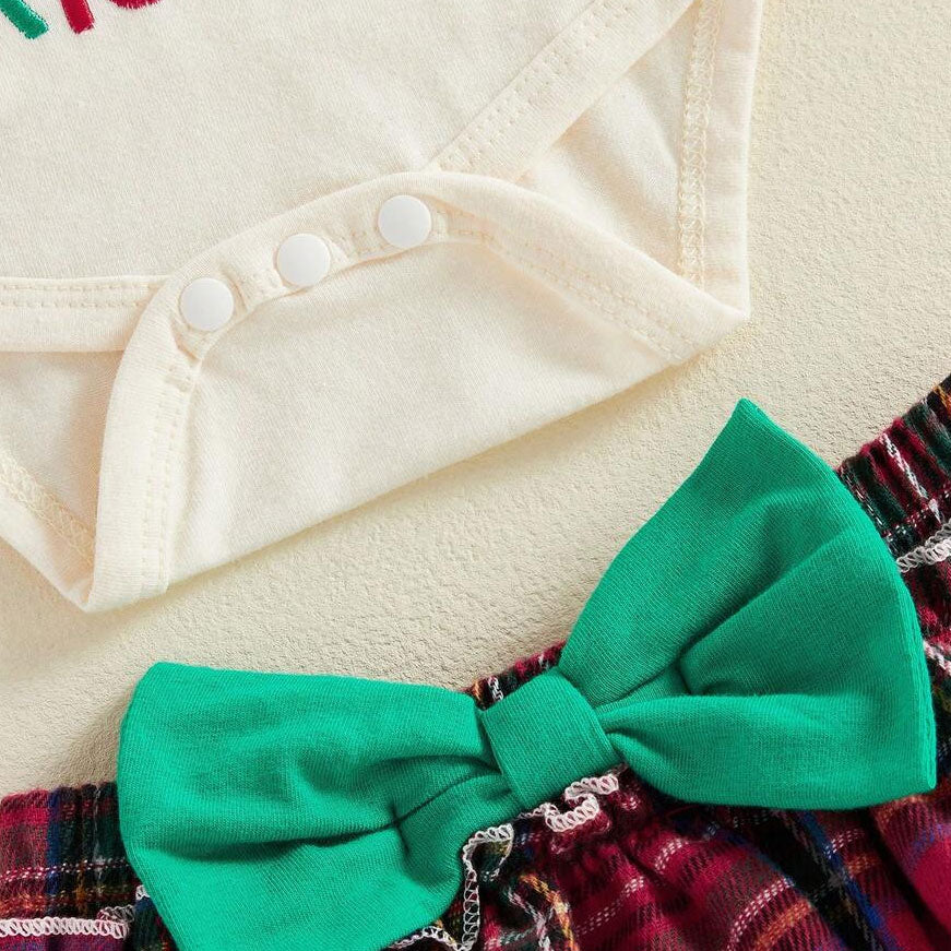 4 PCS My First Christmas Letter Tree Embroidered Plaid Print Baby Set