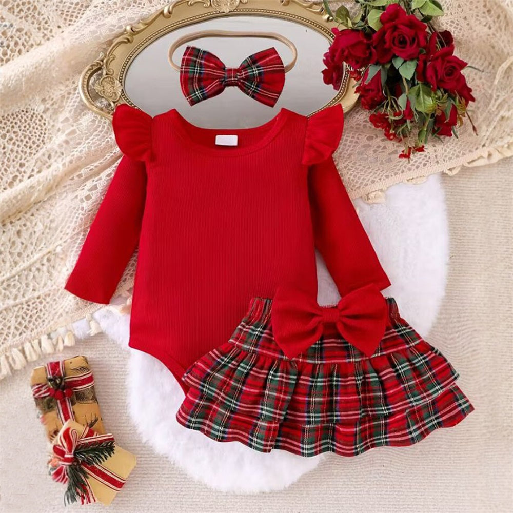 2PCS Fashionable Plaid Print Long Sleeve Baby Set