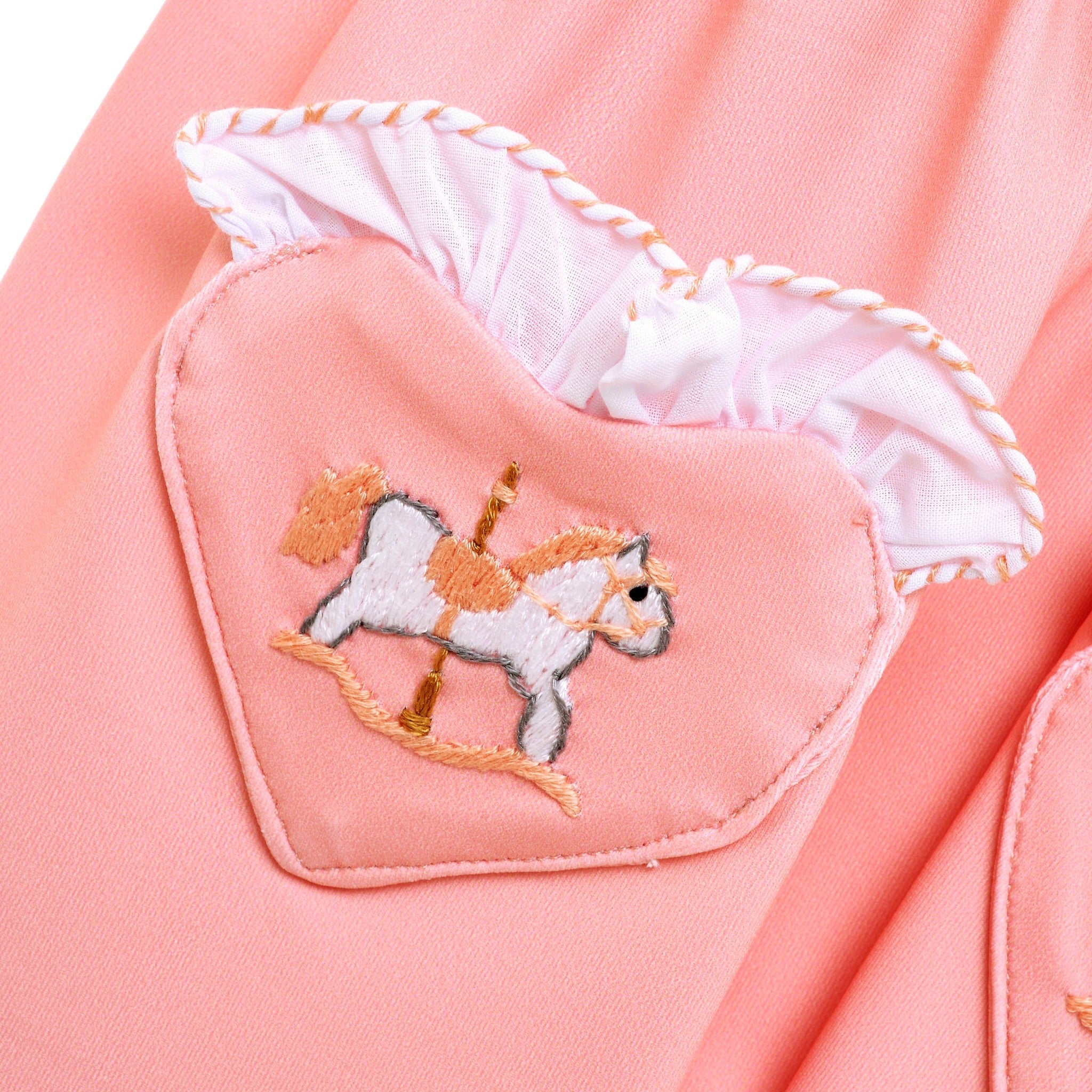 2PCS Solid Color Rocking Horse Appliqué Long Sleeve Baby Jumpsuit
