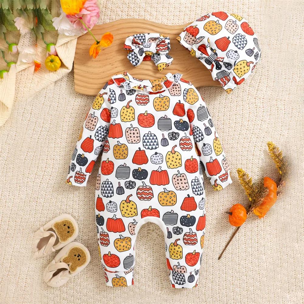 3PCS Cutest Pumpkin in The Patch Letter Print Baby Jumpsuit