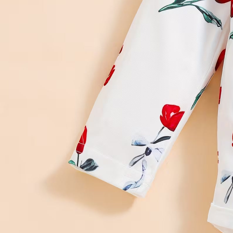 3PCS Grace Cat Floral Printed Suspender Baby Set