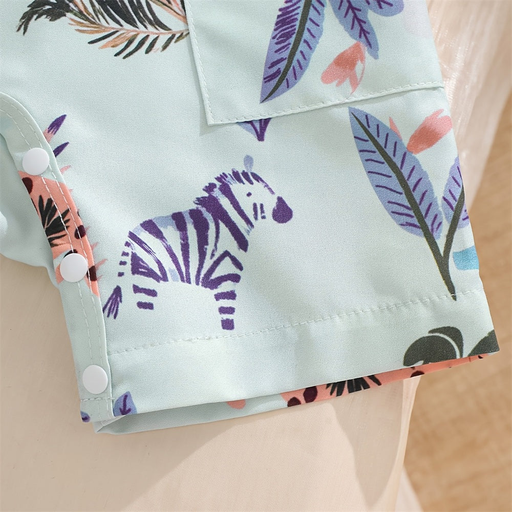 2PCS Adorable Animal Printed Short Sleeve Overalls Baby Set
