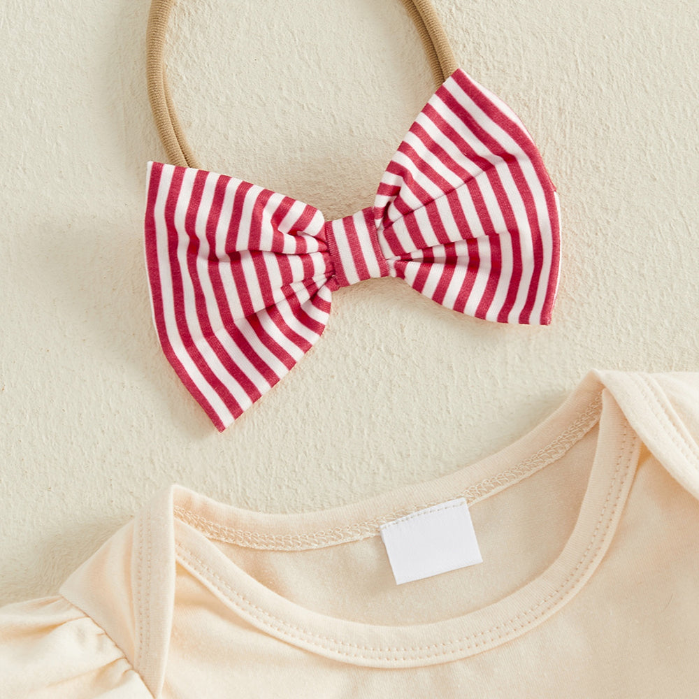 4PCS My First Christmas Letter Bow Stripe Print Baby Set