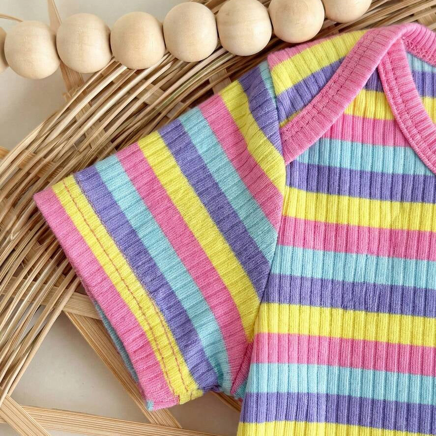 2PCS Cute Stripe Print Short Sleeve Overalls Baby Set