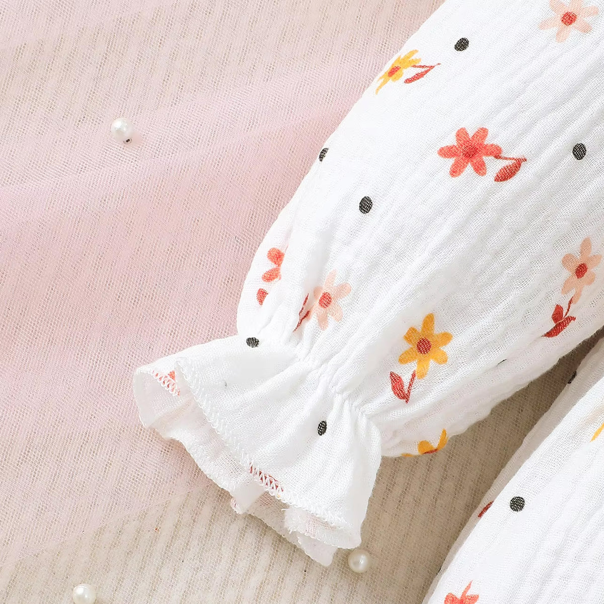 Sweet Baby Girl Ditsy Floral Printed Ruffle Long Sleeve Jumpsuit