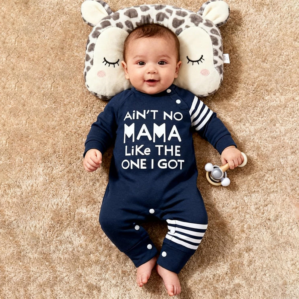 Casual Ain't No Mama Letter Stripe Print Long Sleeve Baby Jumpsuit