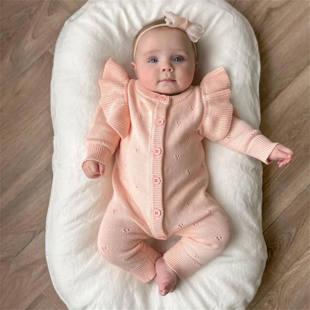 Pretty Solid Color Knit Long Sleeve Warm Baby Jumpsuit
