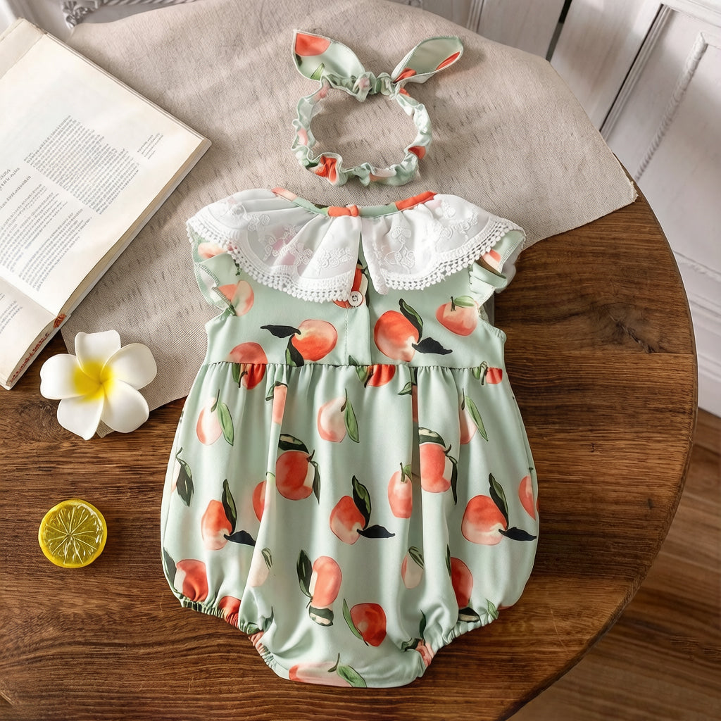 2PCS Cute Peach Print Flutter Sleeve Baby Romper