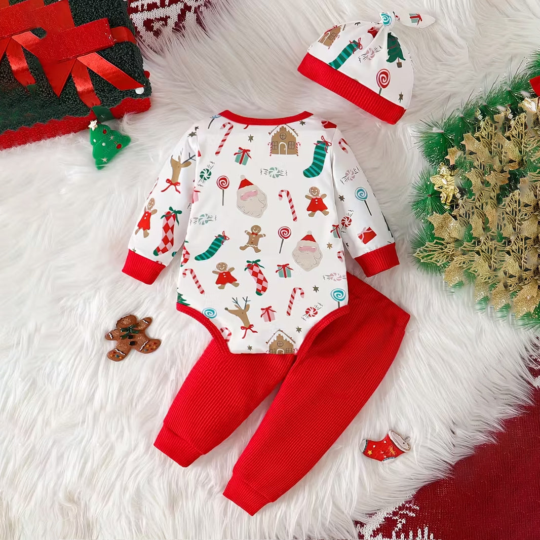 3PCS Various Christmas Elements Printed Baby Set