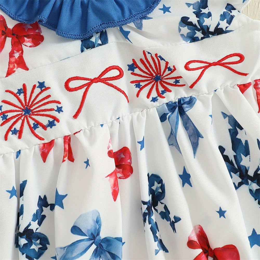 Cute Bow Printed Ruffled Collar Fly Sleeve Baby Romper