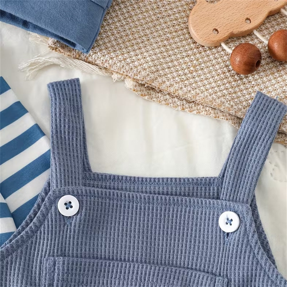 3PCS Casual Puppy Print Striped Long Sleeve Baby Set