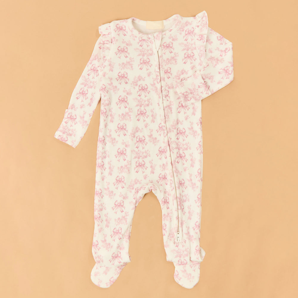 Cheerful  Bow Print Long Sleeve Zipper Baby Girl Jumpsuit