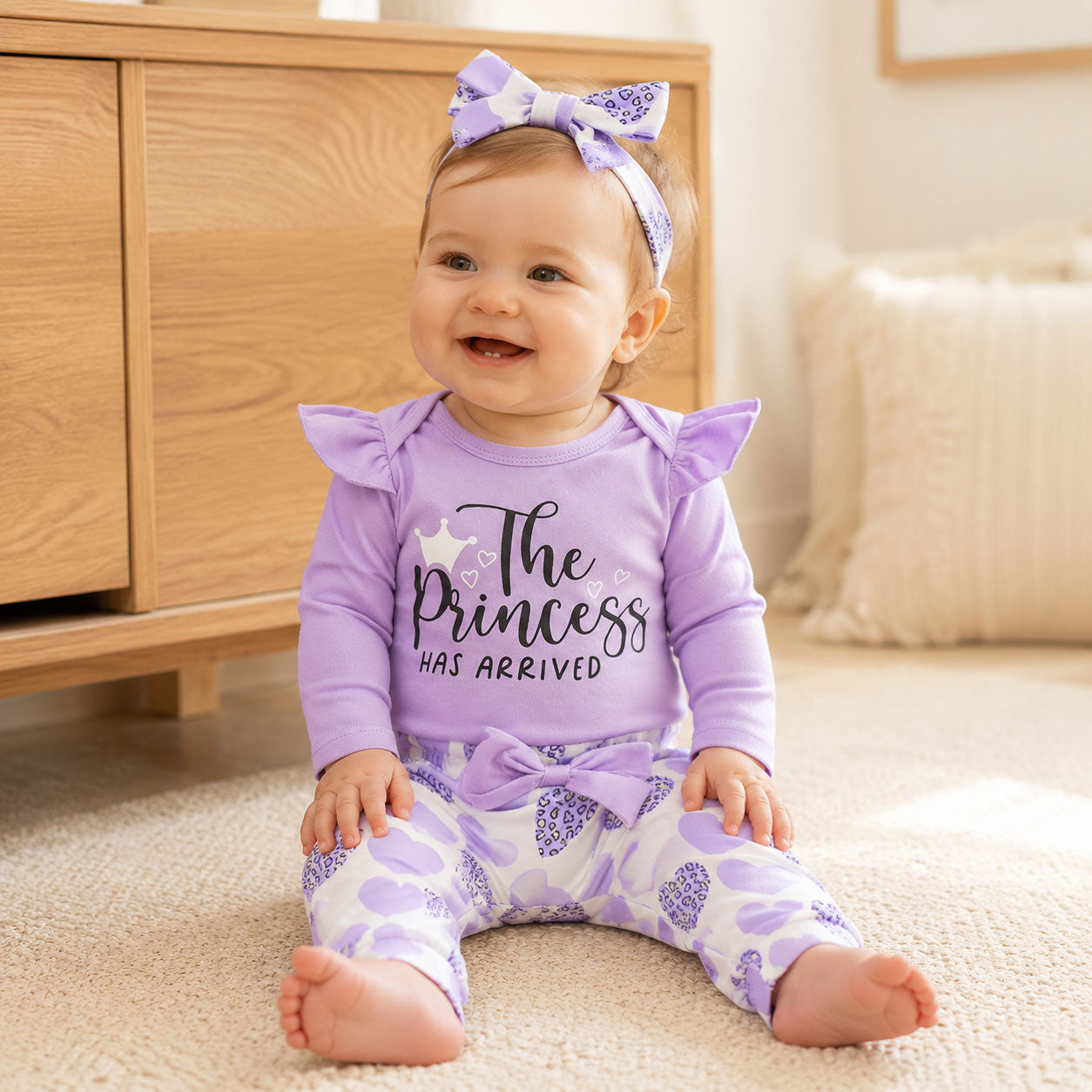 3PCS The Princess Letter Heart Printed Long Sleeve Baby Set