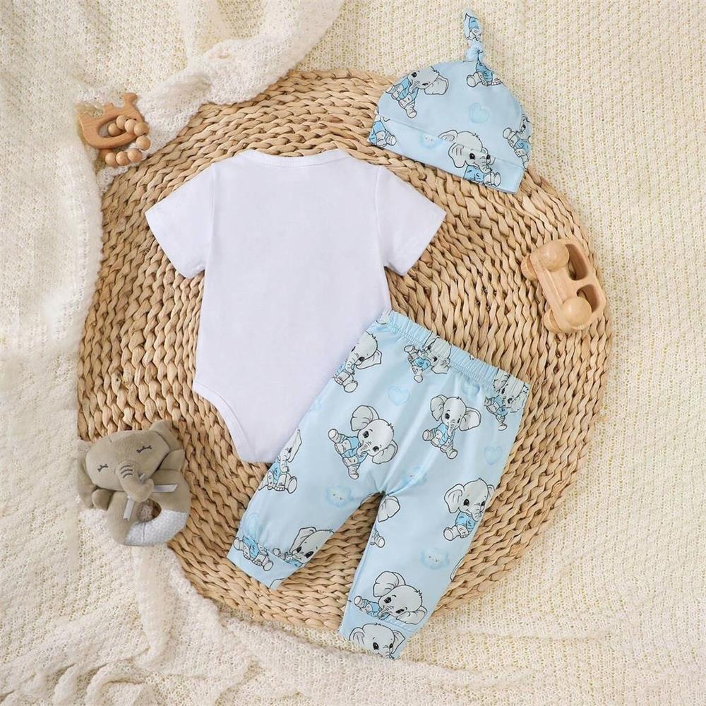 3PCS Cute Little Elephant Print Long Sleeve Baby Set