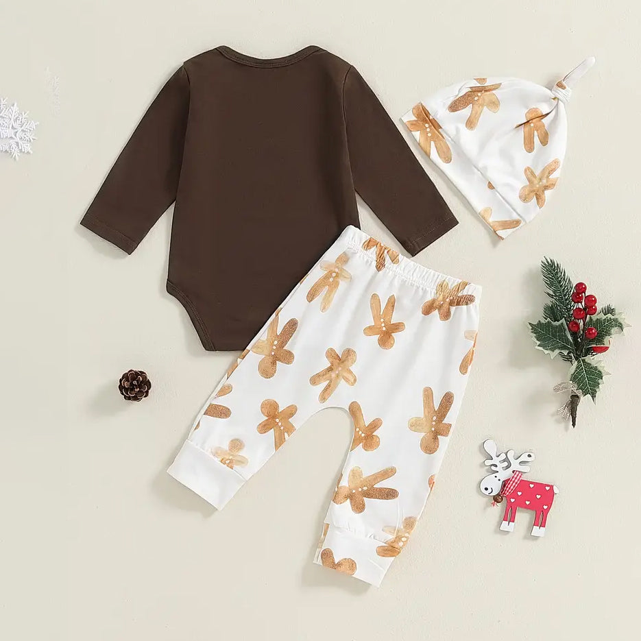 3PCS Just Here For The Milk Letter Printed Long Sleeve Baby Set