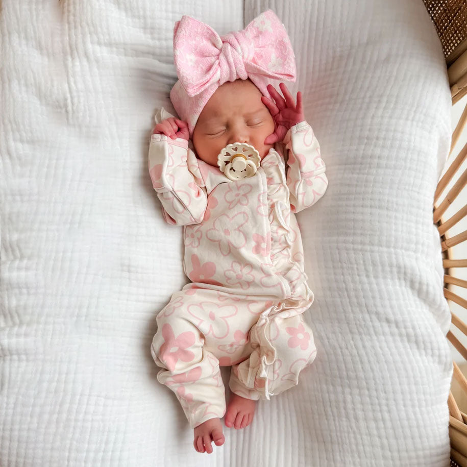 Bubbly Floral Printed Ruffle Zipper Long Sleeve Baby Jumpsuit