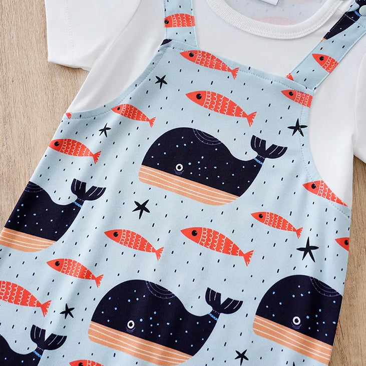Summer Casual Whale Print Short Sleeve Baby Jumpsuit