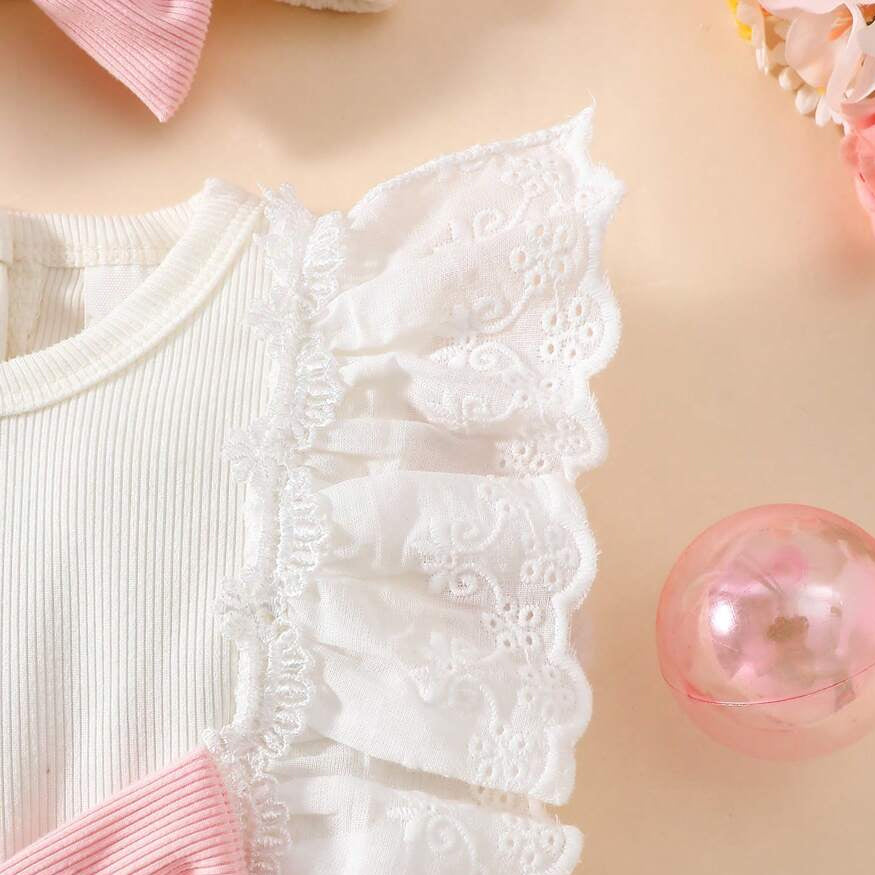 2PCS Adorable Floral Printed Flutter Sleeve Baby Dress