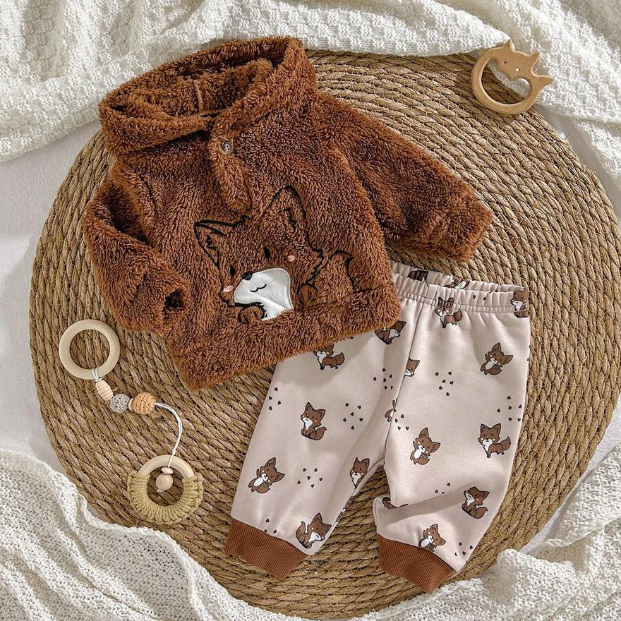 2PCS Ultra-Soft Fox Design Long Sleeve Baby Hoodie Set
