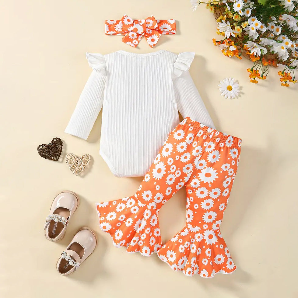 3PCS Mommy's Little Girl Letter Daisy Printed Long Sleeve Baby Set