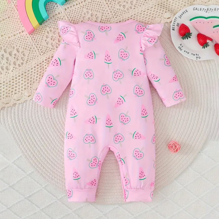 Lovely Watermelon Print Long Sleeve Baby Jumpsuit