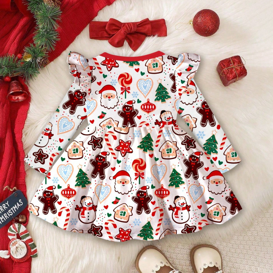 2PCS Christmas Gingerbread Santa Claus Printed Baby Skirt