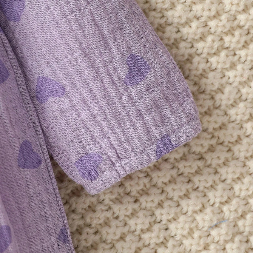 2PCS Elegant Heart Printed Bow Long Sleeve Baby Jumpsuit