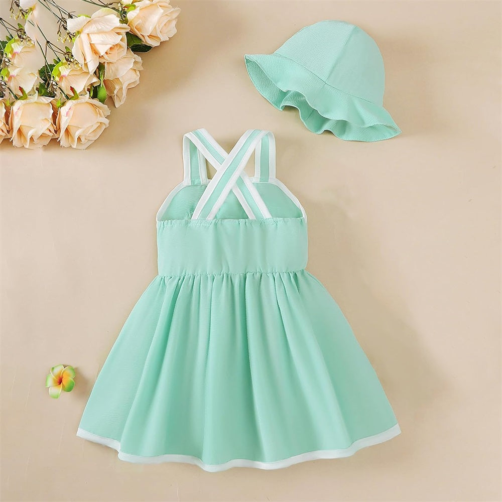 2PCS Fashionable Solid Color Sleeveless Backless Baby Sundress