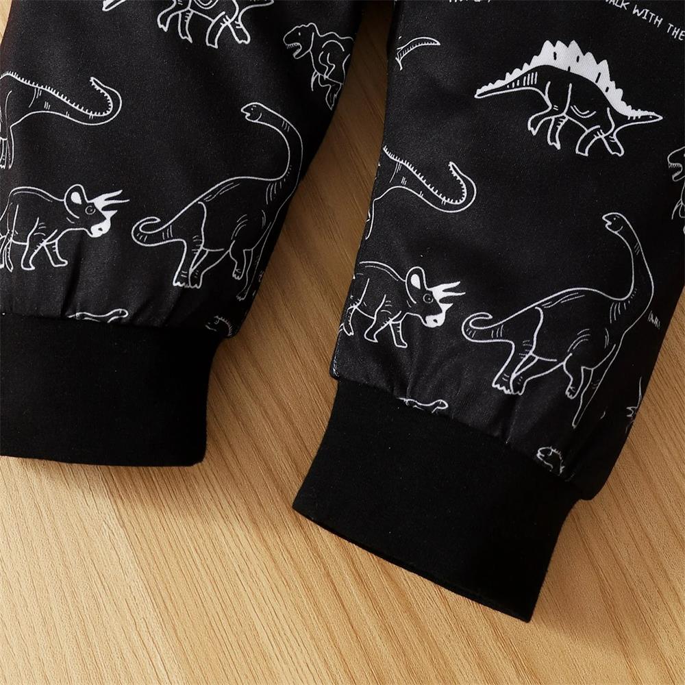 3PCS Mommy's Boy Letter Dinosaur Print Long Sleeve Baby Set