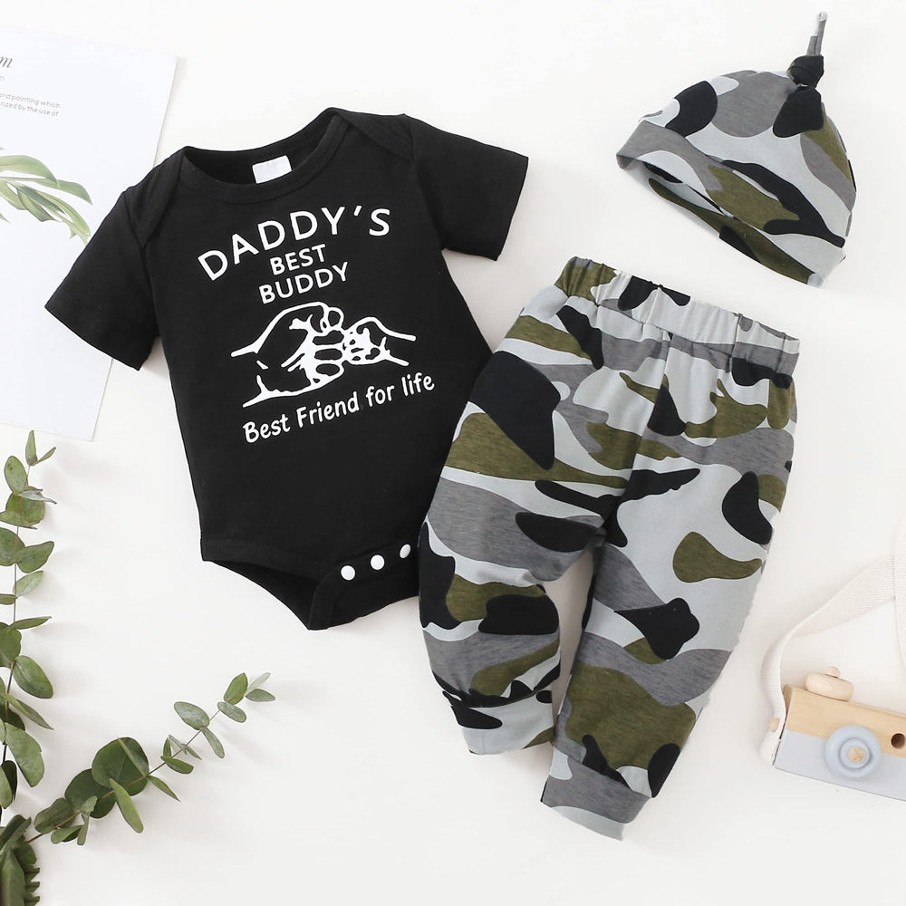 3PCS Daddy's Best Buddy Letter Printed Camouflage Baby Set