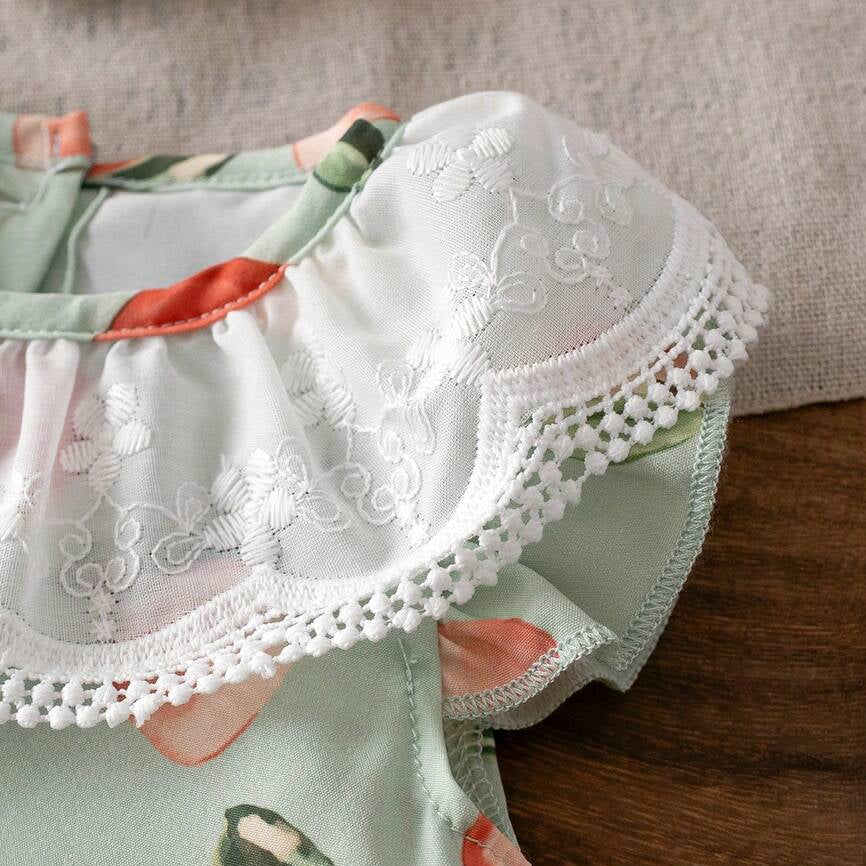 2PCS Cute Peach Print Flutter Sleeve Baby Romper