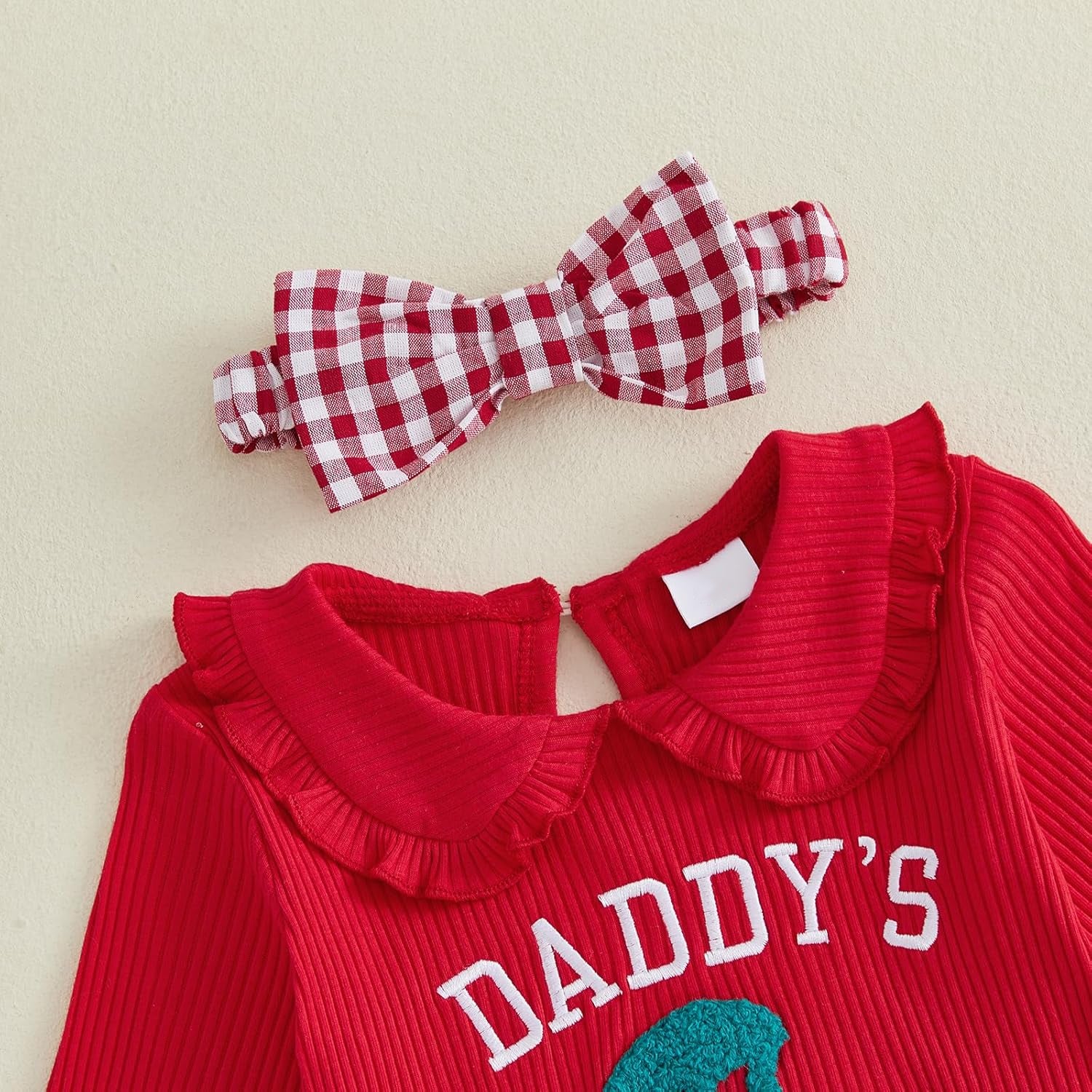 4PCS Grace Daddy's Girl Letter Cherry Plaid Printed Baby Set