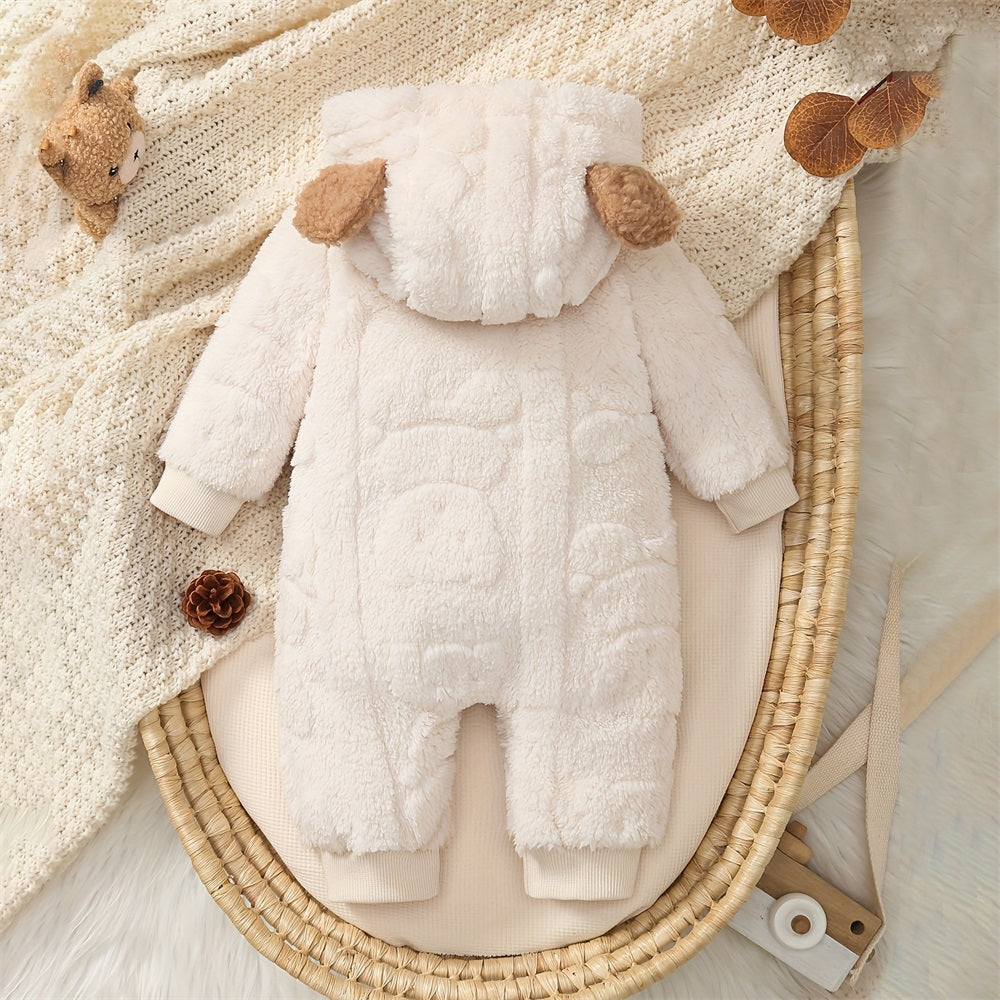 Winter Cute Cartoon Bear Pattern Hooded Long Sleeve Baby Jumpsuit