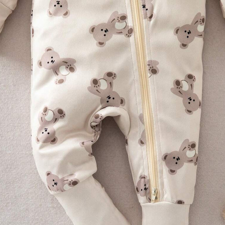 Allover Adorable Bear Printed Long Sleeve Baby Jumpsuit