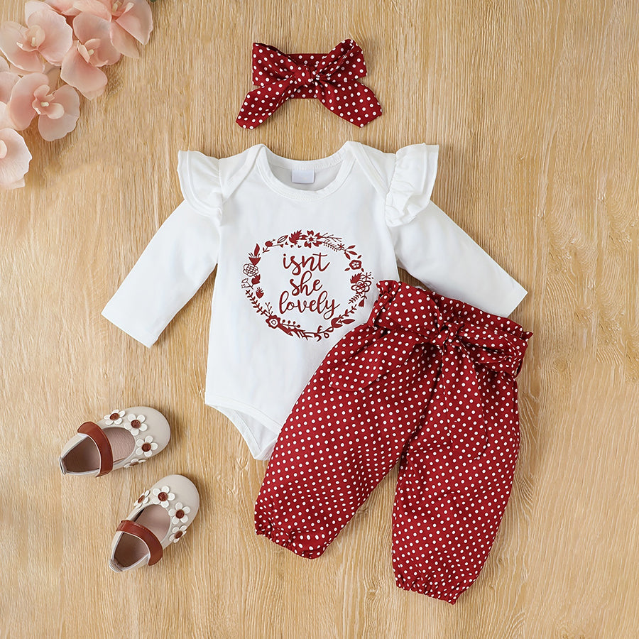 3PCS Polka Dots Printed Long Sleeve Baby Set