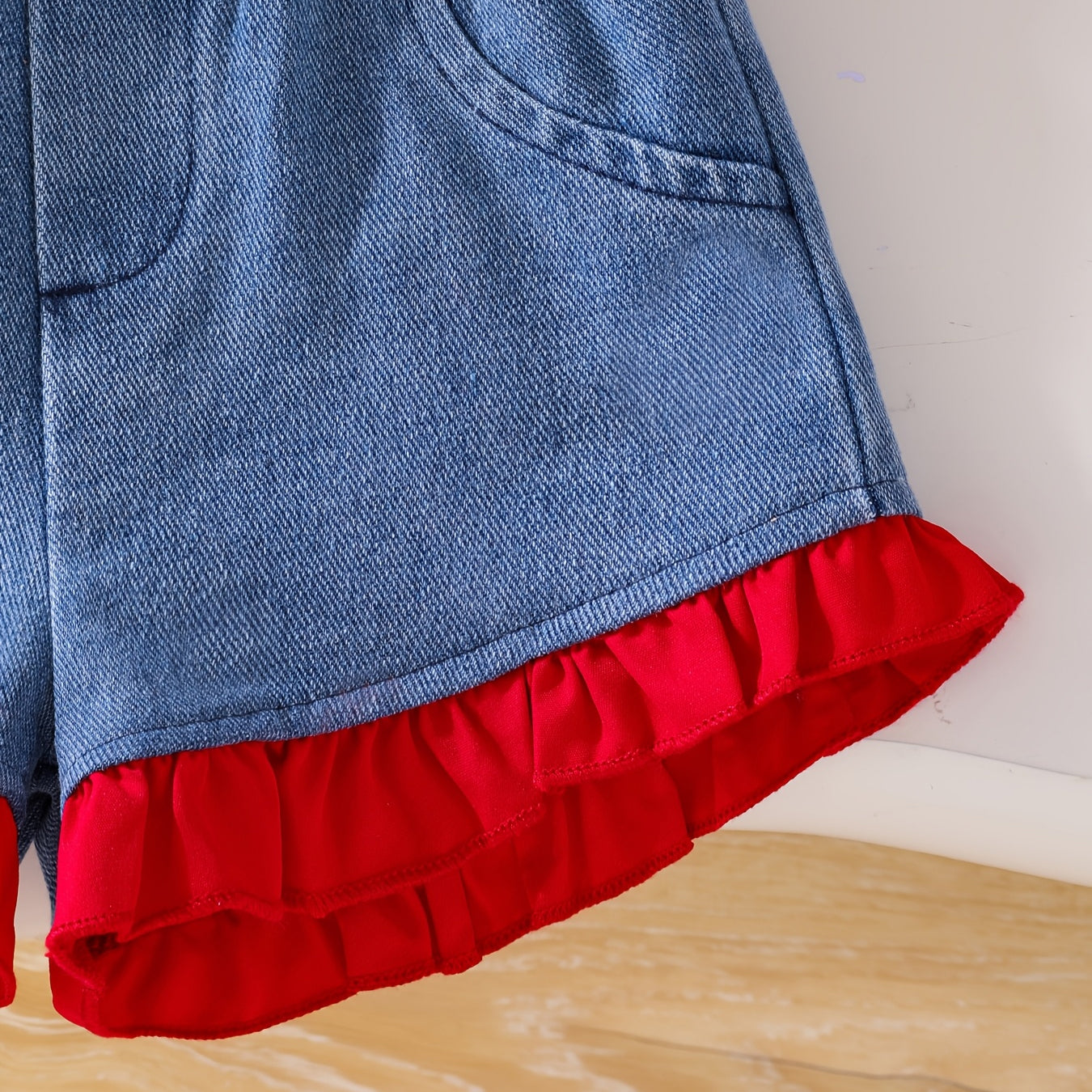 2PCS Grace Color Blocking Bow Sleeveless Denim Baby Set