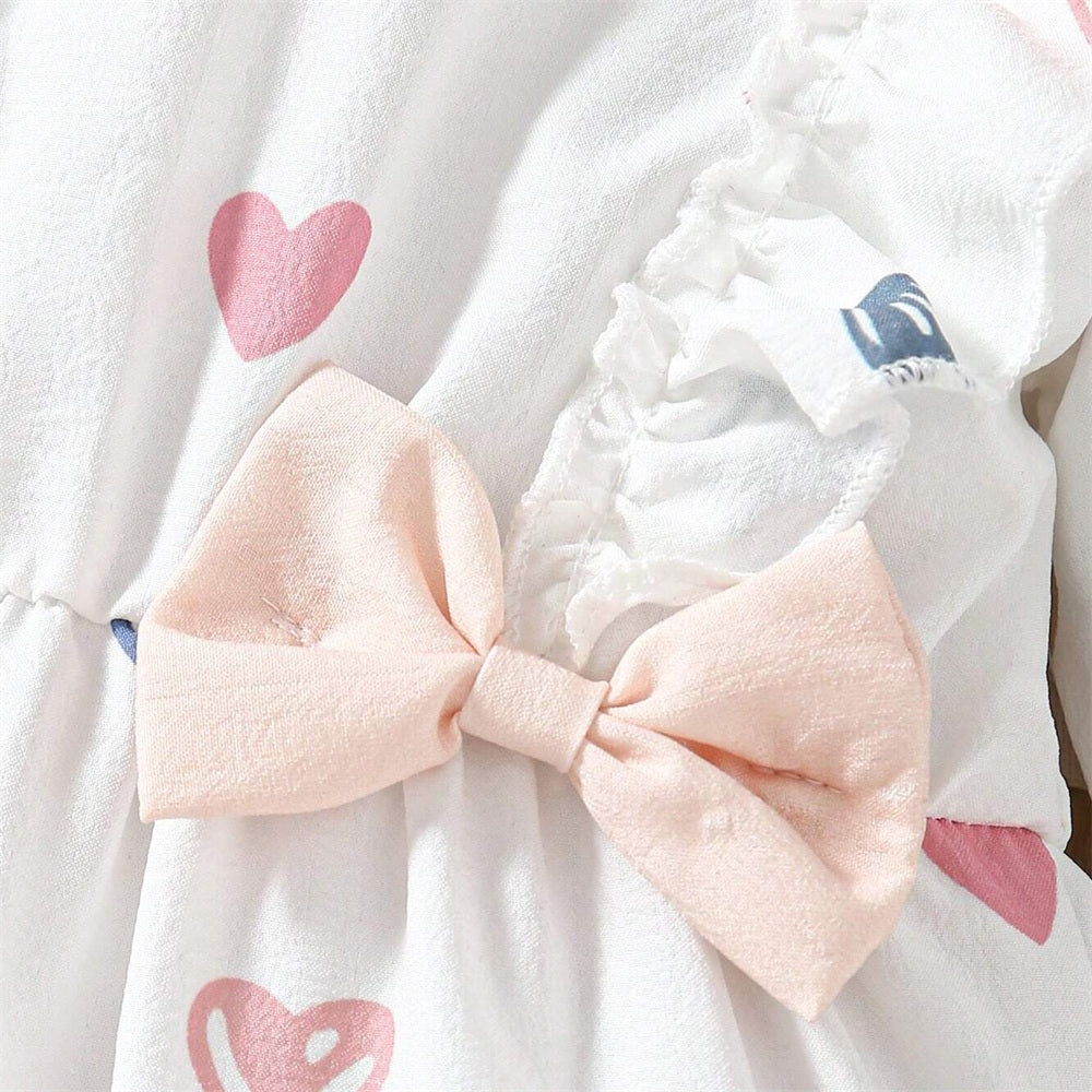 2PCS Lovely Allover Heart Printed Long Sleeve Jumpsuit