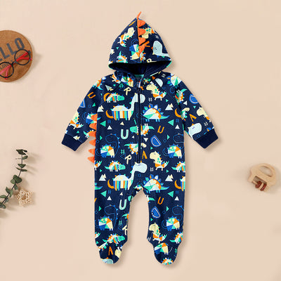 Cool Full Dinosaur Printed Hooded Baby Jumpsuit
